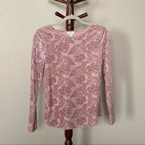 Sundance Pink Velvet Burnout Damask Long Sleeved Top